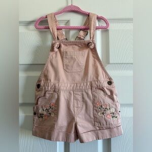 Artisan Blush Kids Overalls with Floral Embroidery